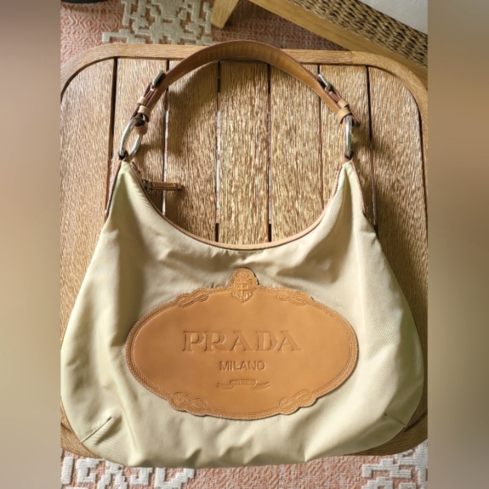 ⚜️Vintage Prada Tessuto Sacca Cammello Beige & Tan Shoulder Bag - Authentic⚜️